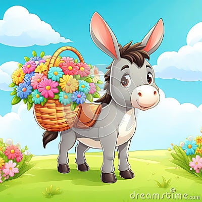 Cheerful donkey smiling. Generative AI Cartoon Illustration