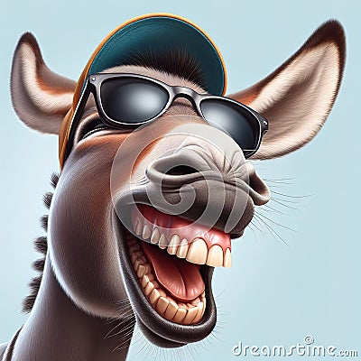 Cheerful donkey smiling. Generative AI Cartoon Illustration