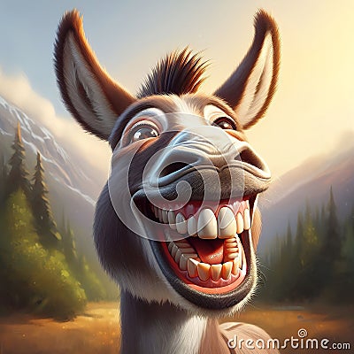 Cheerful donkey smiling. Generative AI Cartoon Illustration