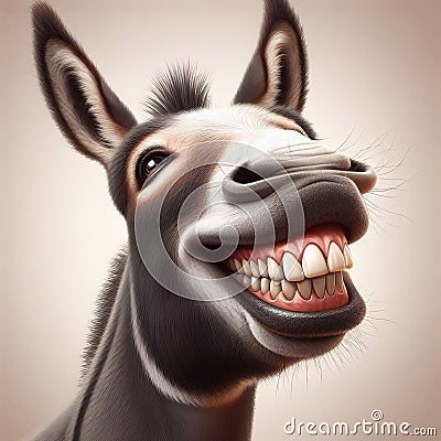 Cheerful donkey smiling. Generative AI Cartoon Illustration