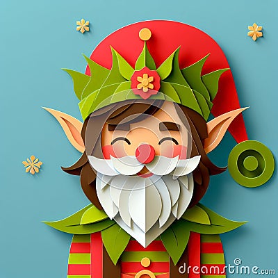 Cheerful Elf Character with Floral Headpiece in Whimsical Illustration Stock Photo