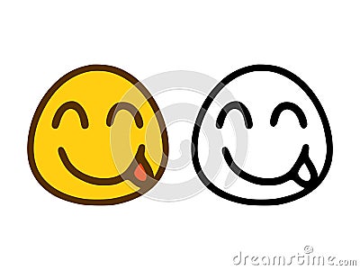 Cheerful emoticon showing tongue in two style Vector Illustration