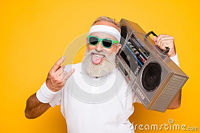 Cheerful excited aged funny active athlete cool pensioner g Stock Photo