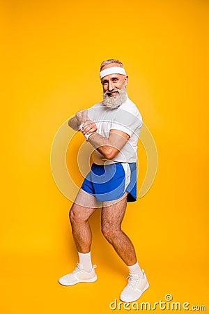 Cheerful excited mature modern macho goofy cool competetive pens Stock Photo