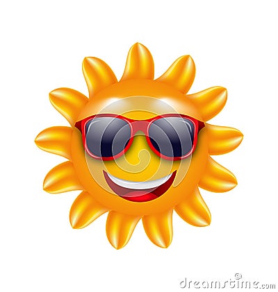 Cheerful Face of Summer Sun with Sunglasses Vector Illustration