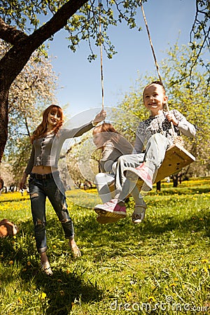 cheerful family having a picnic. Stock Photo