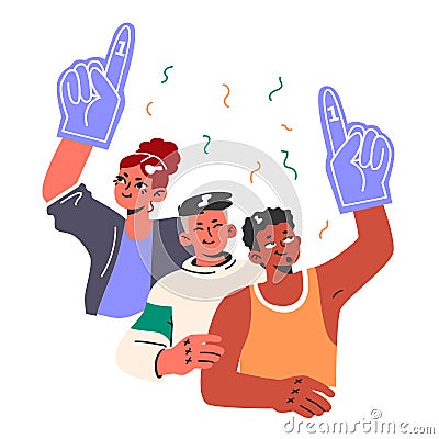 Cheerful fans are cheering for their team. A group of old friends Vector Illustration