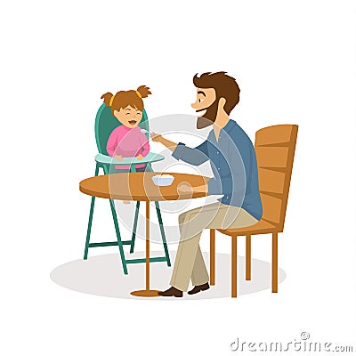 Cheerful father feeding his daughter Vector Illustration