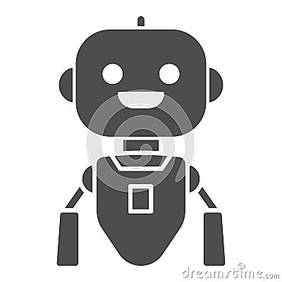 Cheerful flying robot solid icon, Robotization concept, robot toy sign on white background, flying robotic chat bot icon Vector Illustration