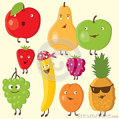 Cheerful fruits and berry Vector Illustration