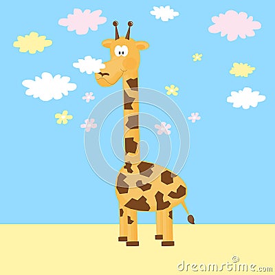 A cheerful giraffe in the clouds Stock Photo