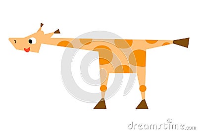 The cheerful giraffe stretched its neck forward and the tail back. His skin is covered with orange spots. Ears are upright. Flat Cartoon Illustration