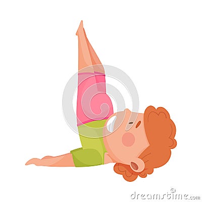 Cheerful Girl Character Standing in Yoga Pose or Stance Breathing Deeply Vector Illustration Vector Illustration