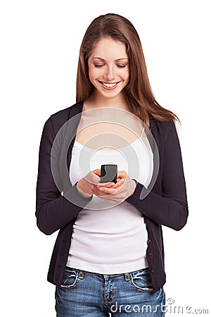 Cheerful girl with a mobile phone Stock Photo