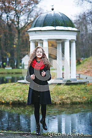 Cheerful girl in a park Stock Photo