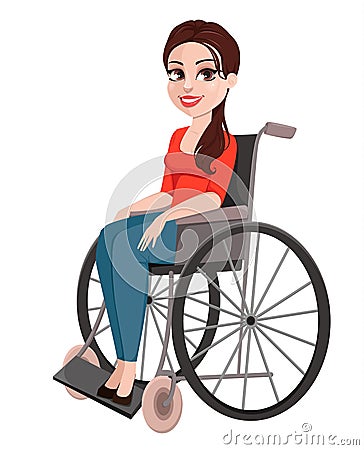 Cheerful girl in wheelchair, woman with disability Vector Illustration