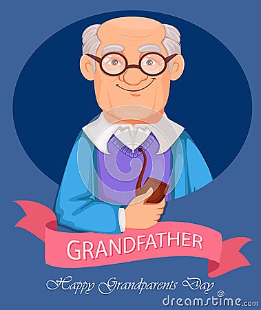 Happy Grandparents Day greeting card. Cheerful grandfather cartoon character. Vector Illustration