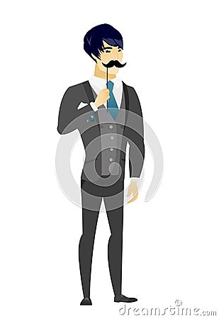 Cheerful groom with a fake mustache. Vector Illustration