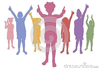 Cheerful group of children. Silhouettes of happy boys and girls. Vector illustration Vector Illustration