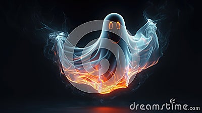 Cheerful Halloween ghost on a black background. Generative AI. Stock Photo