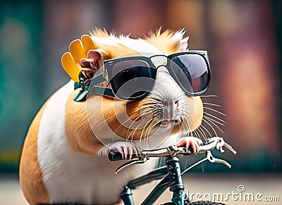 cheerful hamster with polarizing glasses Stock Photo