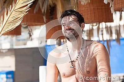 Cheerful handsome topless man portrait Stock Photo