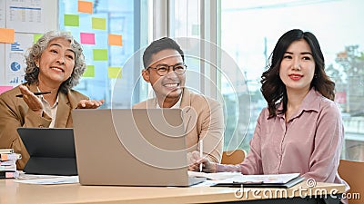 Cheerful Asian businesspeople or team interviewers in the meeting. Job recruitment Stock Photo