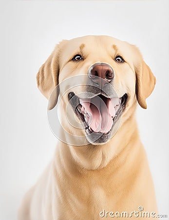 cheerful happy dog smiling beige labrador, white background illustration Cartoon Illustration