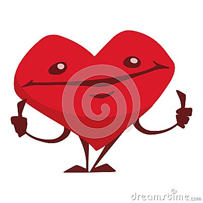 The character of the heart smiles, shows that he is doing well, shows with his hands great Vector Illustration