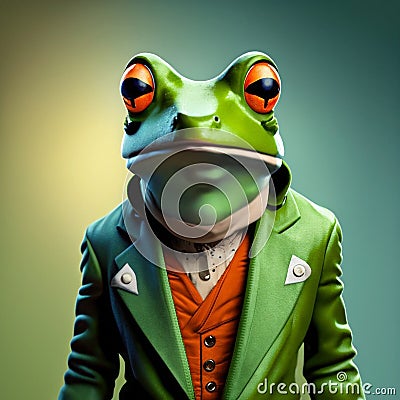 cheerful illustrated frog in modern clothes Stock Photo