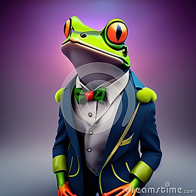 cheerful illustrated frog in modern clothes Stock Photo