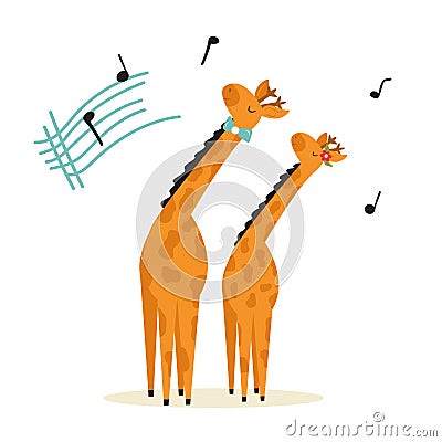 Cheerful illustration of a couple of dancing giraffes Vector Illustration