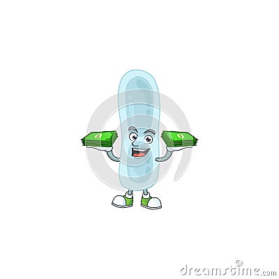 A cheerful klebsiella pneumoniae cartoon mascot design having some money on hands Vector Illustration