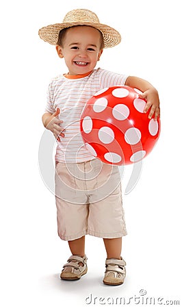 Cheerful little boy in straw hat Stock Photo