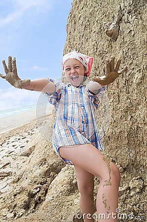 Cheerful little girl sculpts Stock Photo