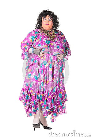 Cheerful man, Drag Queen, in a Female Suit Stock Photo