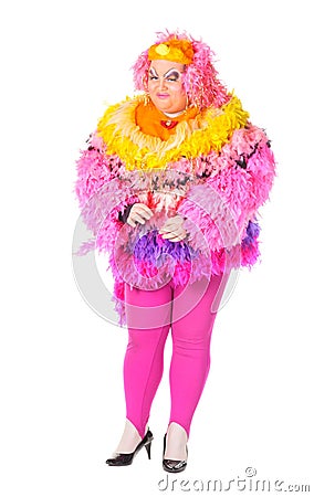 Cheerful man, Drag Queen, in a Female Suit Stock Photo