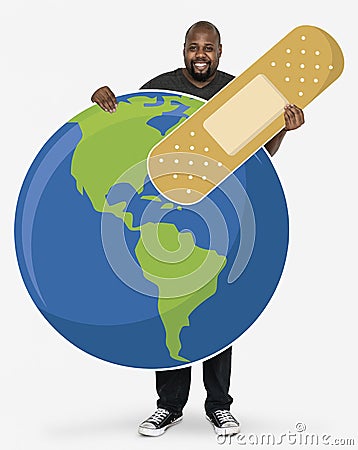 Cheerful man with an environmental conservation symbol Stock Photo