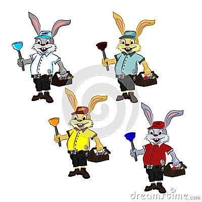 Cheerful mischievous plump rabbit plumber Vector Illustration