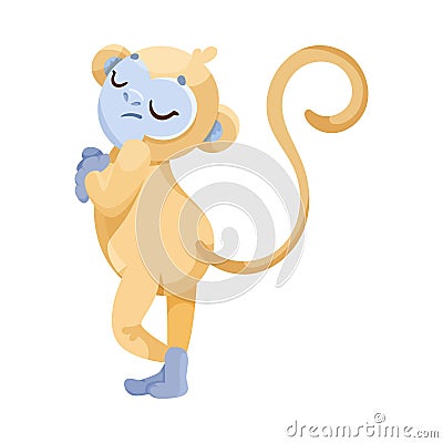 Cheerful Monkey Character with Prehensile Tail with Grumpy Face Vector Illustration Vector Illustration