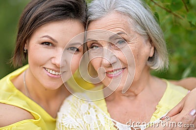 Cheerful mother and adult daughter Stock Photo