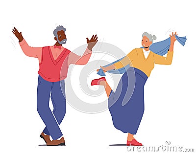 Cheerful Old People Dancers. Elderly Man and Woman Fun, Leisure or Active Hobby Concept. Senior Characters Dance Vector Illustration