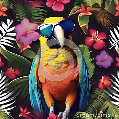 A cheerful parrot in a colorful Hawaiian shirt and sunglasses, ready for a beach vacation4 Stock Photo