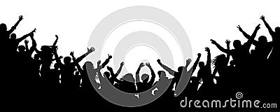 Cheerful people crowd applauding, silhouette. Party, applause. Fans dance concert, disco Vector Illustration