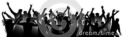 Cheerful people crowd applauding, silhouette. Vector Illustration