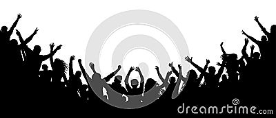 Cheerful people crowd applauding, silhouette. Party, applause. Vector Illustration