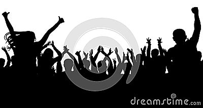Cheerful people crowd, silhouette. Party, applause. Fans dance concert, disco Vector Illustration