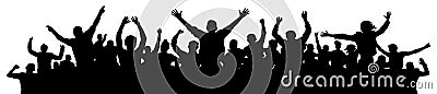 Cheerful people having fun celebrating. Crowd of fun people on party, holiday. Applause people hands up. Emotional event. Vector Illustration