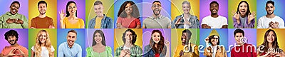 Cheerful People. Mosaic Of Happy Multicultural Men And Women Portraits Stock Photo