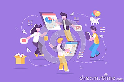 Cheerful people working together on one task Vector Illustration